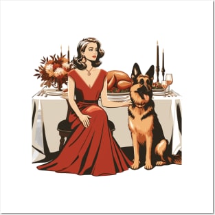 Lady And German Shepherd Thanksgiving Posters and Art